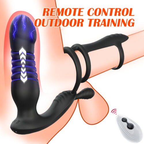 Thrusting Cock Ring Vibrator Anal Butt Plug Prostate Massager Remote USB Sex Toy